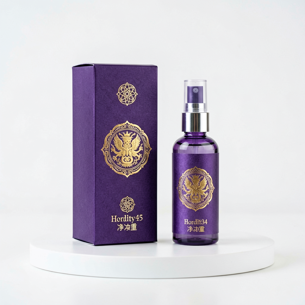 Purple gold emblem tall perfume paper box