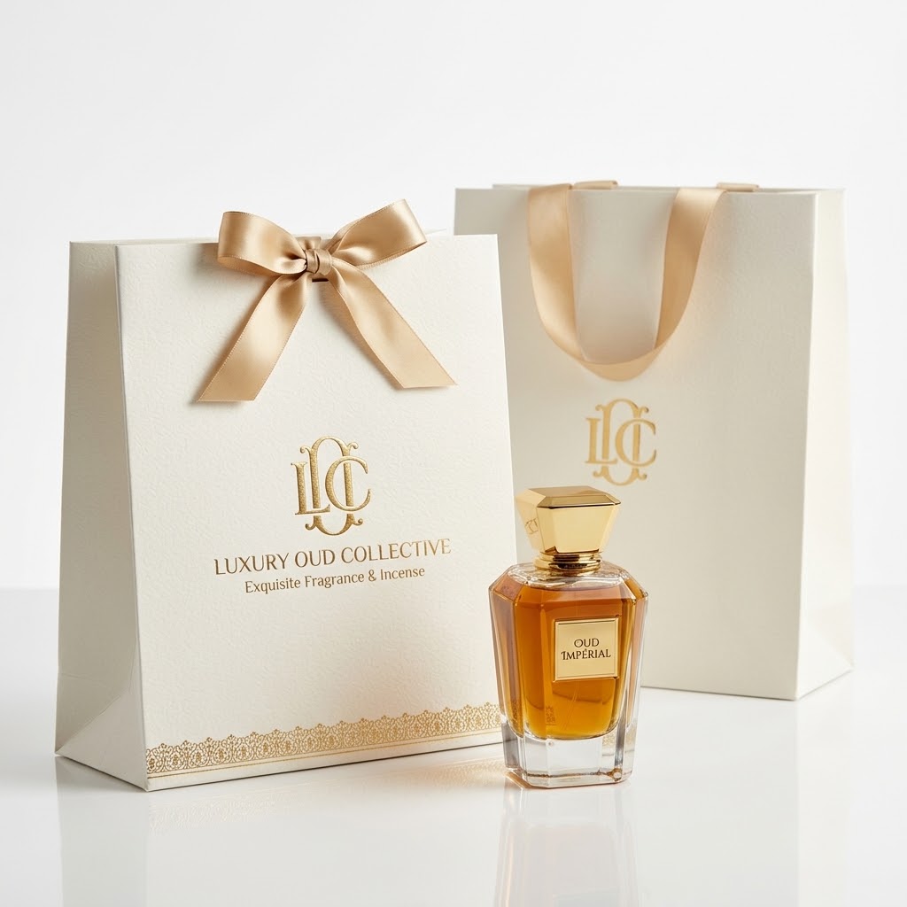 Beige ribbon gift bag with fragrance