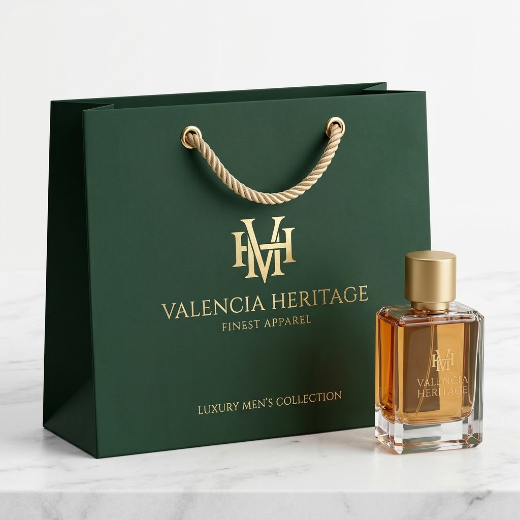 Green luxury shopping bag with perfume